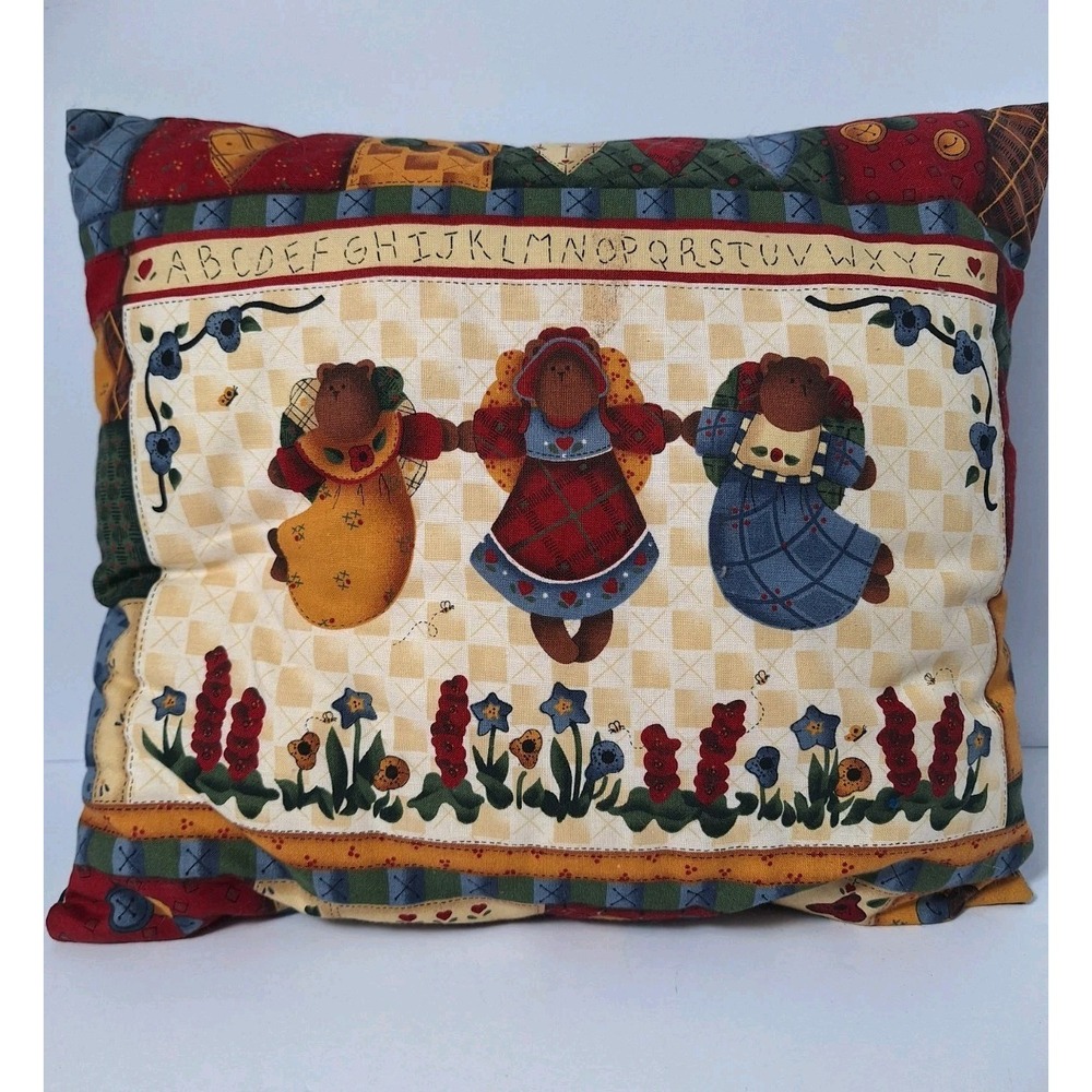 Vintage Leslie Beck Pillow Cranston Country Bears at Heart Cotton Panel Cottage